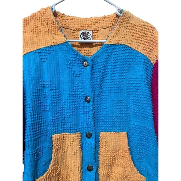 Produce Company Colorblock Textured Long Sleeve Cardigan Jacket Multicolor Large - Picture 2 of 8